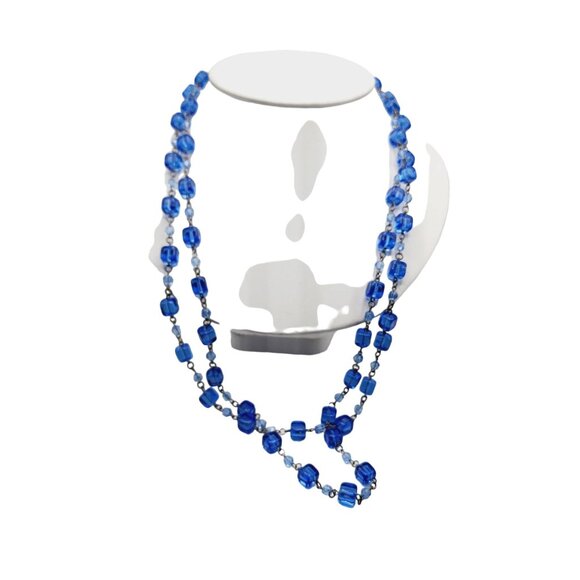 Antique Art Deco Linked Glass Cube Beaded Necklace (A2562)